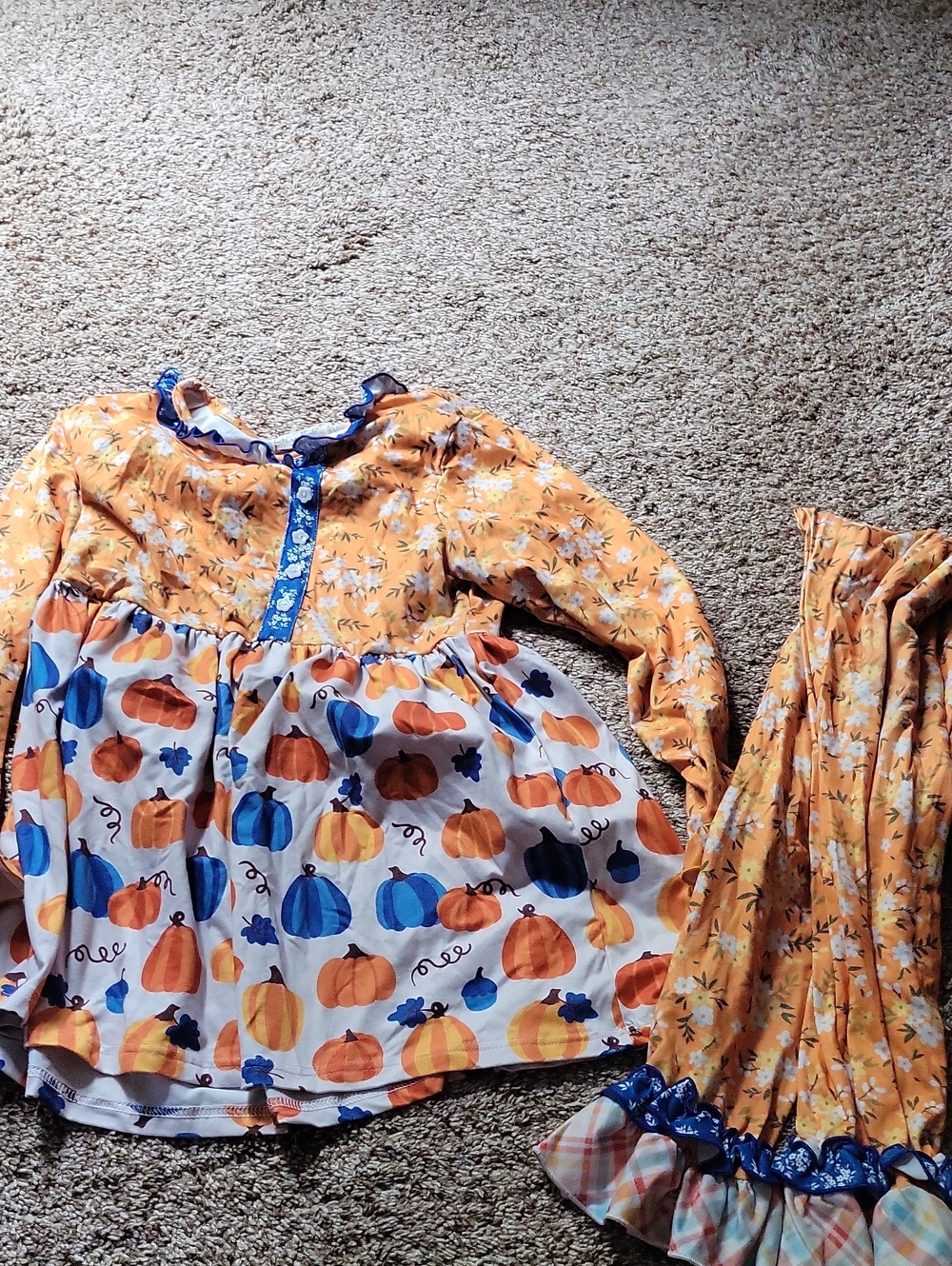 Girls' Orange Pumpkin Print Fall Boutique Outfit